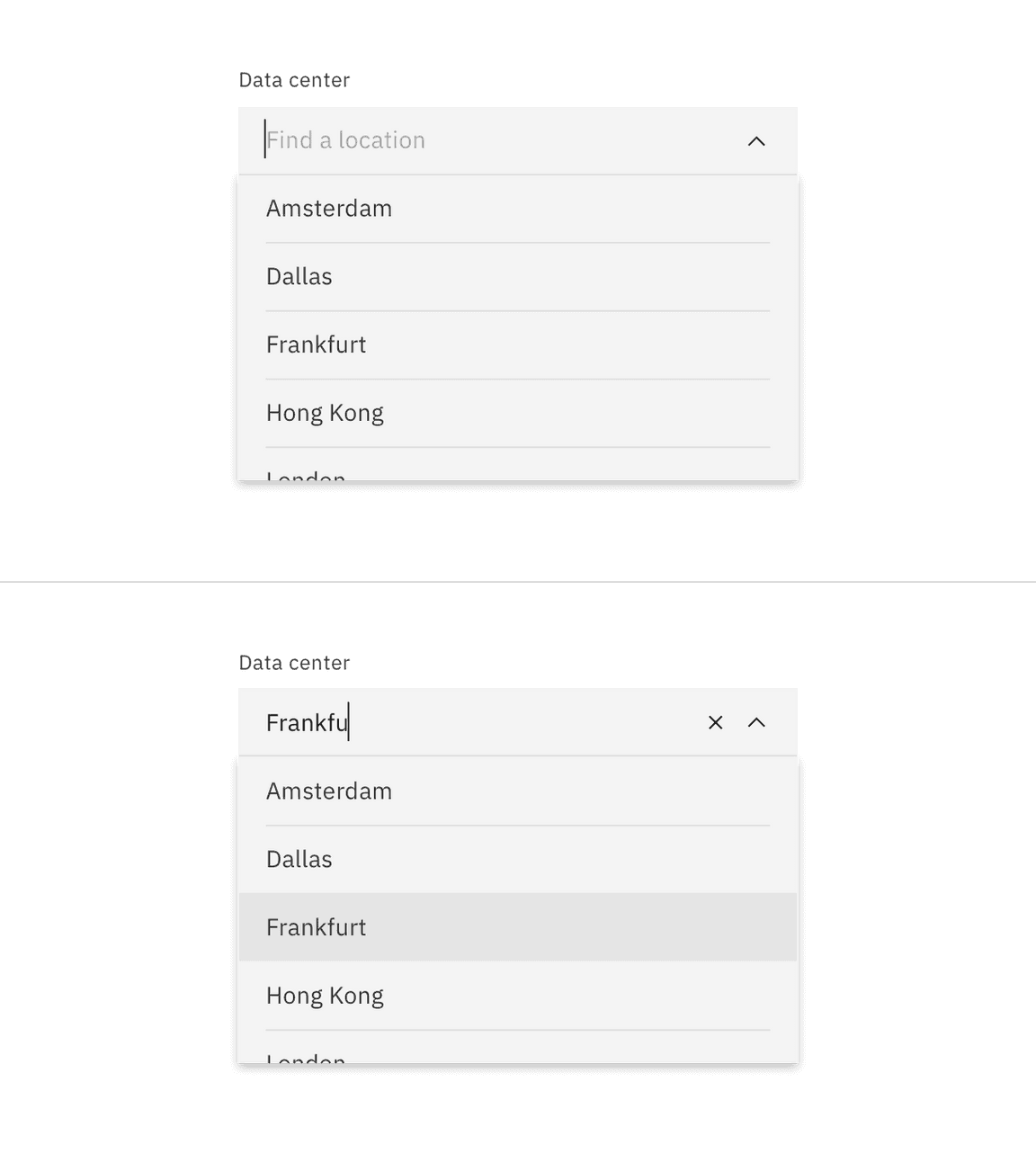 Combo box typing and option hover jumping to matched entry in the menu.